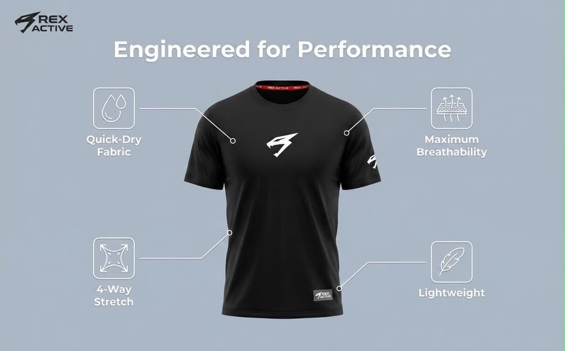 Close-up of the Rex Active Peak Tee fabric and construction